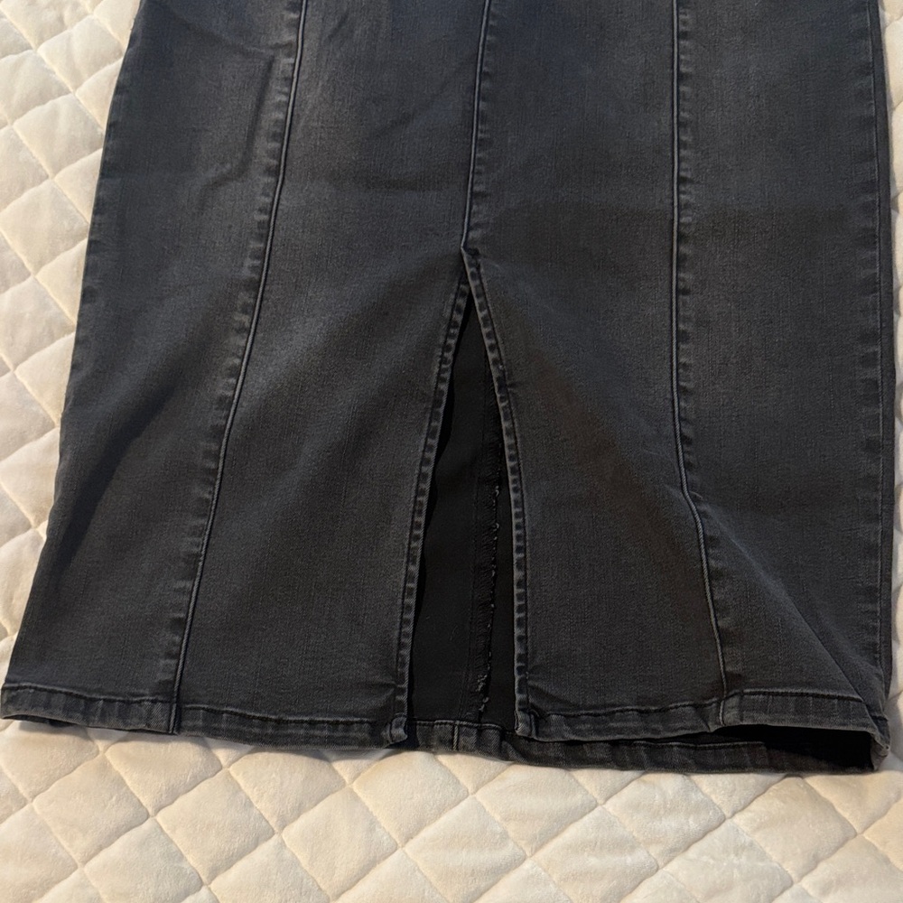 Free People We The Free Maddie Denim Midi Skirt Front Slit Gray - Picture 7 of 8